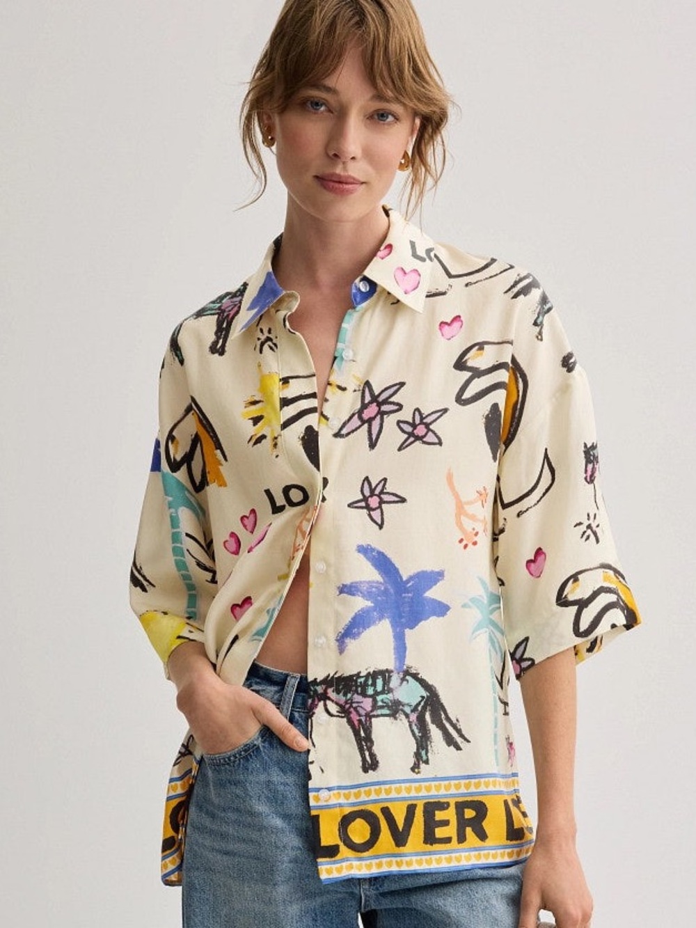 ROMY Lover Shirt Jake Pedro Abstract Print Button Down Small